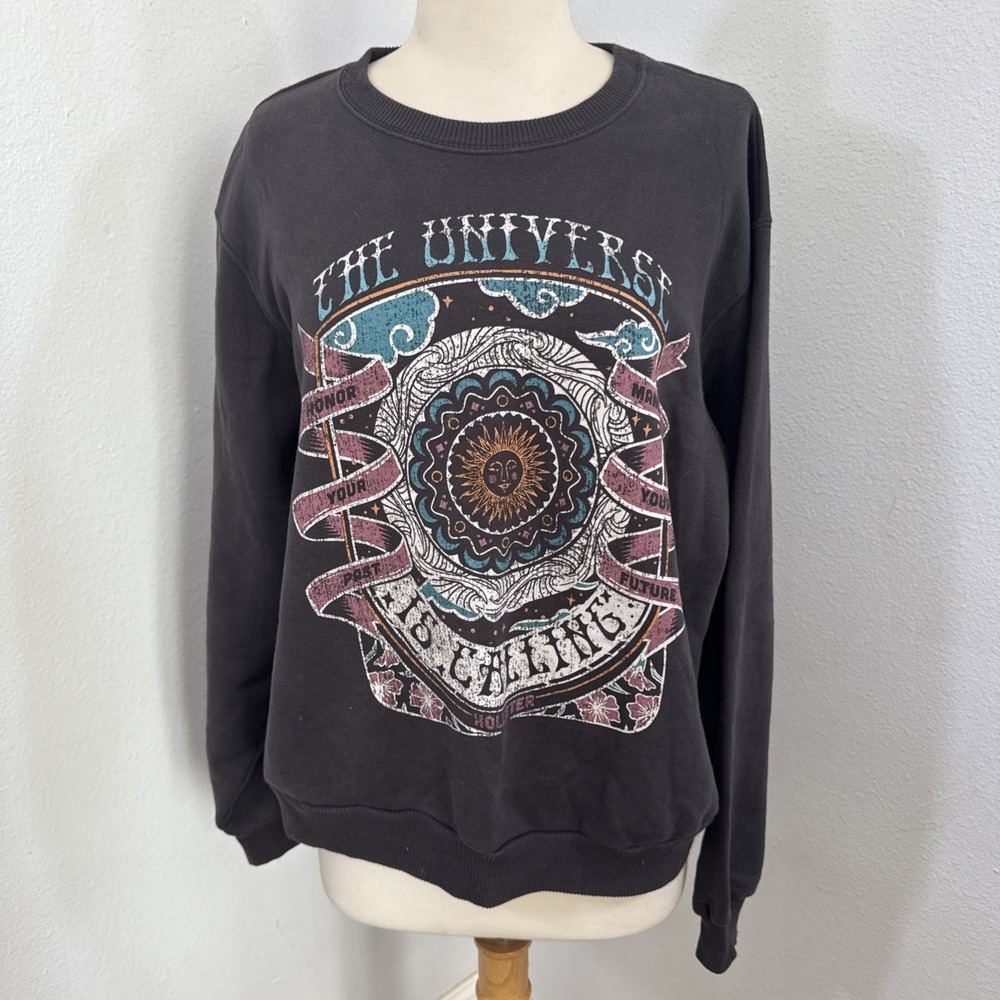 Hollister Sweatshirt Womens M Charcoal Graphic Crewneck Y2K Preppy